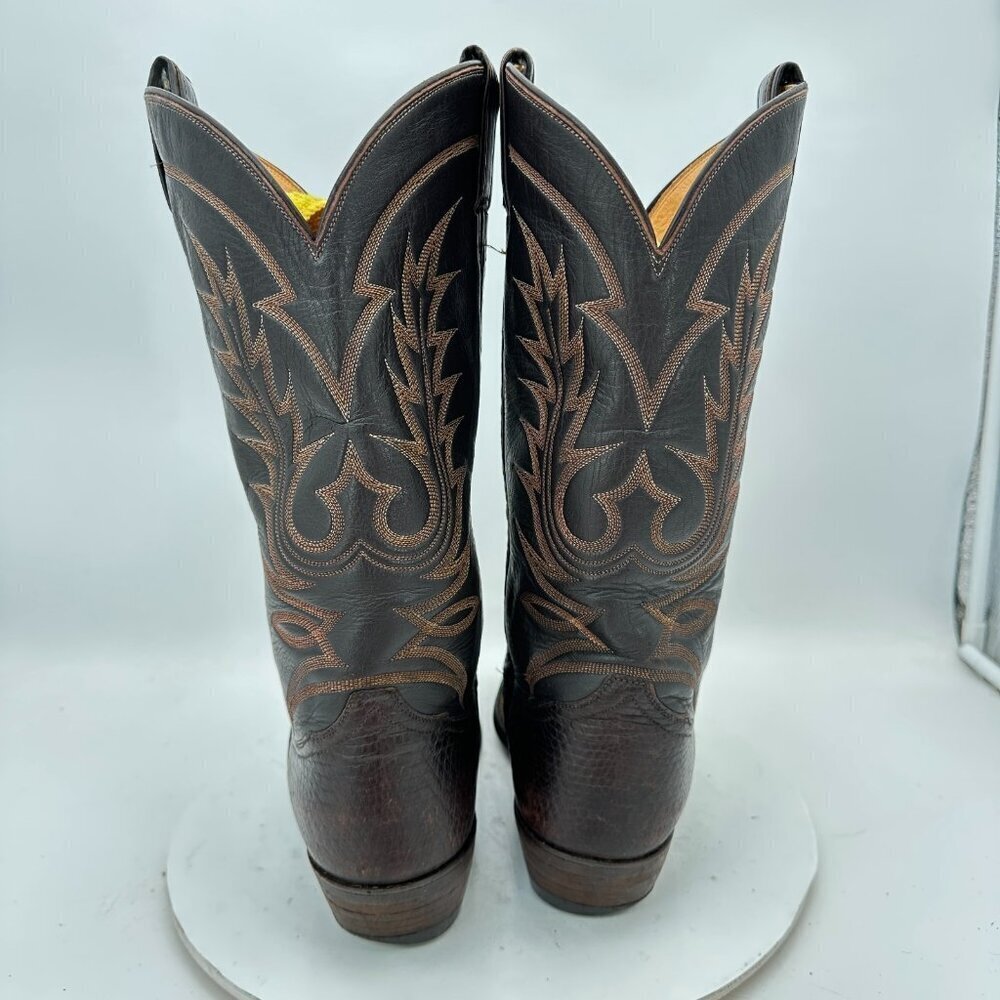 Tony Lama Men Size 8.5 Dark Brown Leather Pull On Western Cowboy Boots - Picture 5 of 14